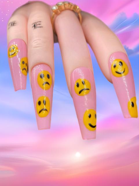 Smiley & Sad Face – Pressed on Nails by LeyCris